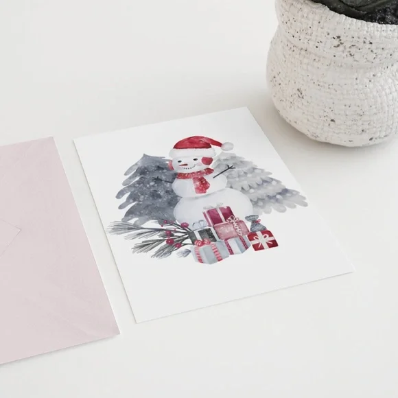 Wall Art Watercolor Snowman Christmas Illustration Print Poster Card Unframed - Picture 5 of 6